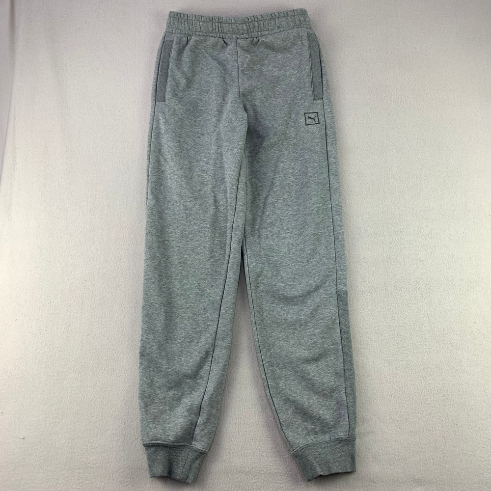PUMA Sweatpants Mens Small Grey Soft Fleece Drawstring Joggers Lounge Cozy Gym